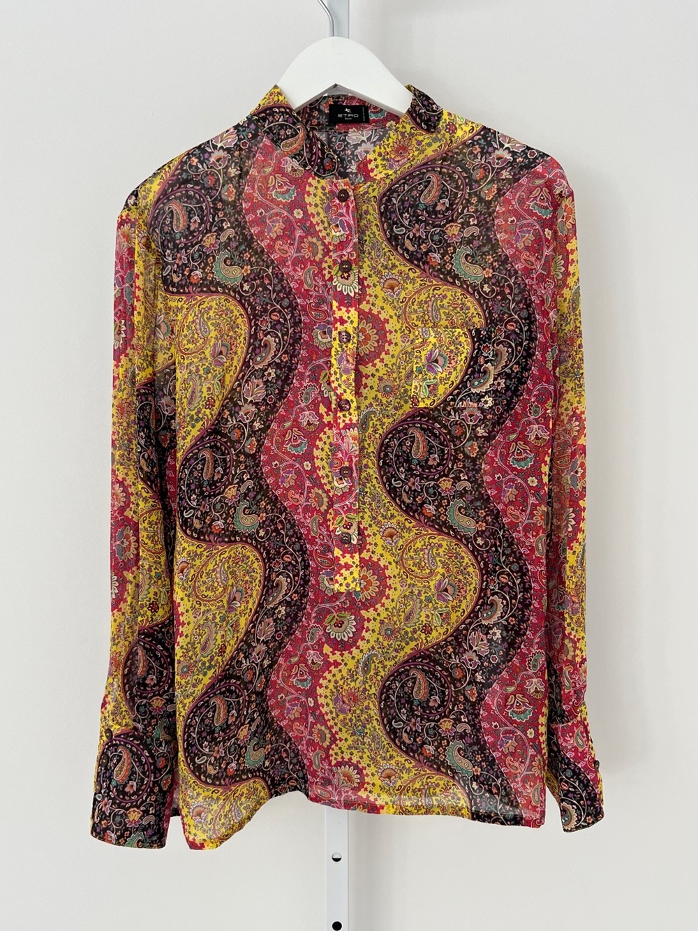 ETRO BLACK RED YELLOW MULTI SILK TOP SIZE IT 46 / US 12 NWOTS!